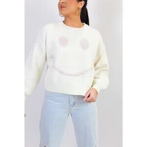 Fun Smiley Storia All Smiles Here Sweater White Size L NWT